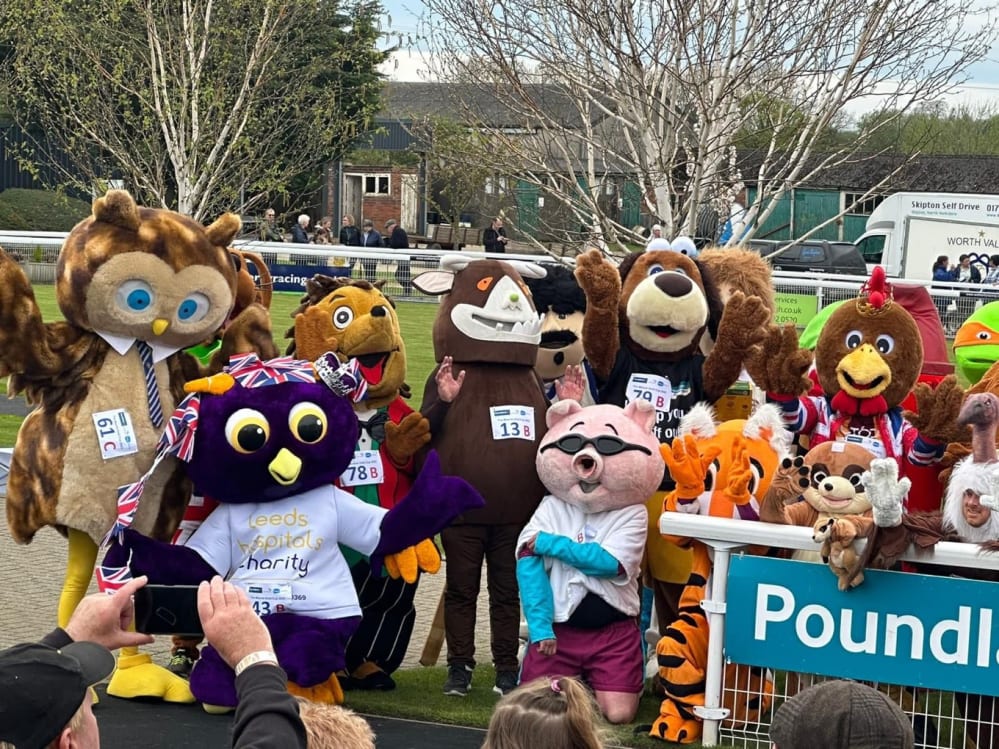Leeds Hospitals Charity mascot Ernie Owl at the Mascot Gold Cup 2023