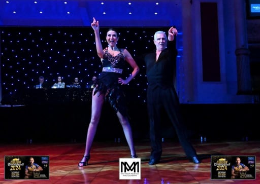 Amy Garcia and dance partner performing at the Burrow Strictly Ball 