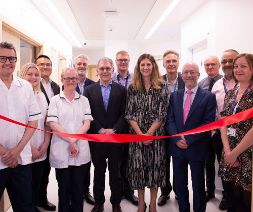 Radiotherapy Staff, Chief Nurse, Suppliers and Charity at ribbon cutting event